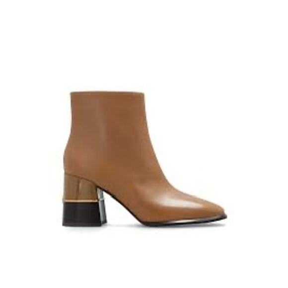 Tory Burch Tan Almond Leather Block Heel Ankle Boots Size 10 M Designer Booties - Picture 1 of 13